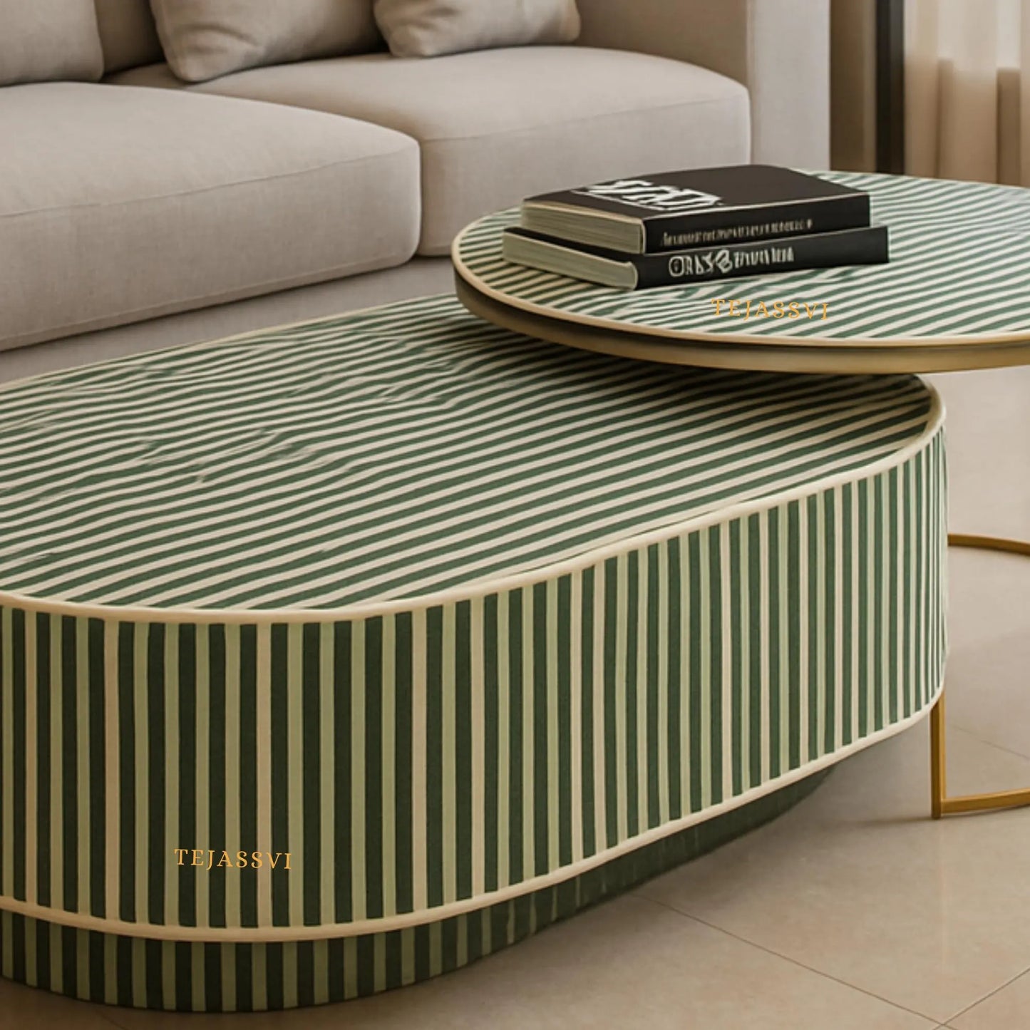 Bone Inlay Nesting Coffee Table: Handmade Waterfall Center Table/wooden coffee table / bone inlay furniture.