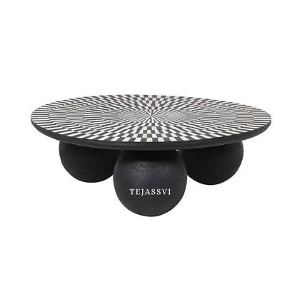 BONE Inlay Round Coffee Table / Centre Table, Bone Inlay Stripped Round Coffee Table Handmade Bone Inlay Modern Pattern Furniture