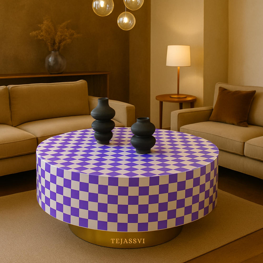 Bone Inlay Round Coffee Table / Round Centre Table / Bone Inlay Stripped Round Coffee Table / Handmade Bone Inlay Modern Pattern Furniture.