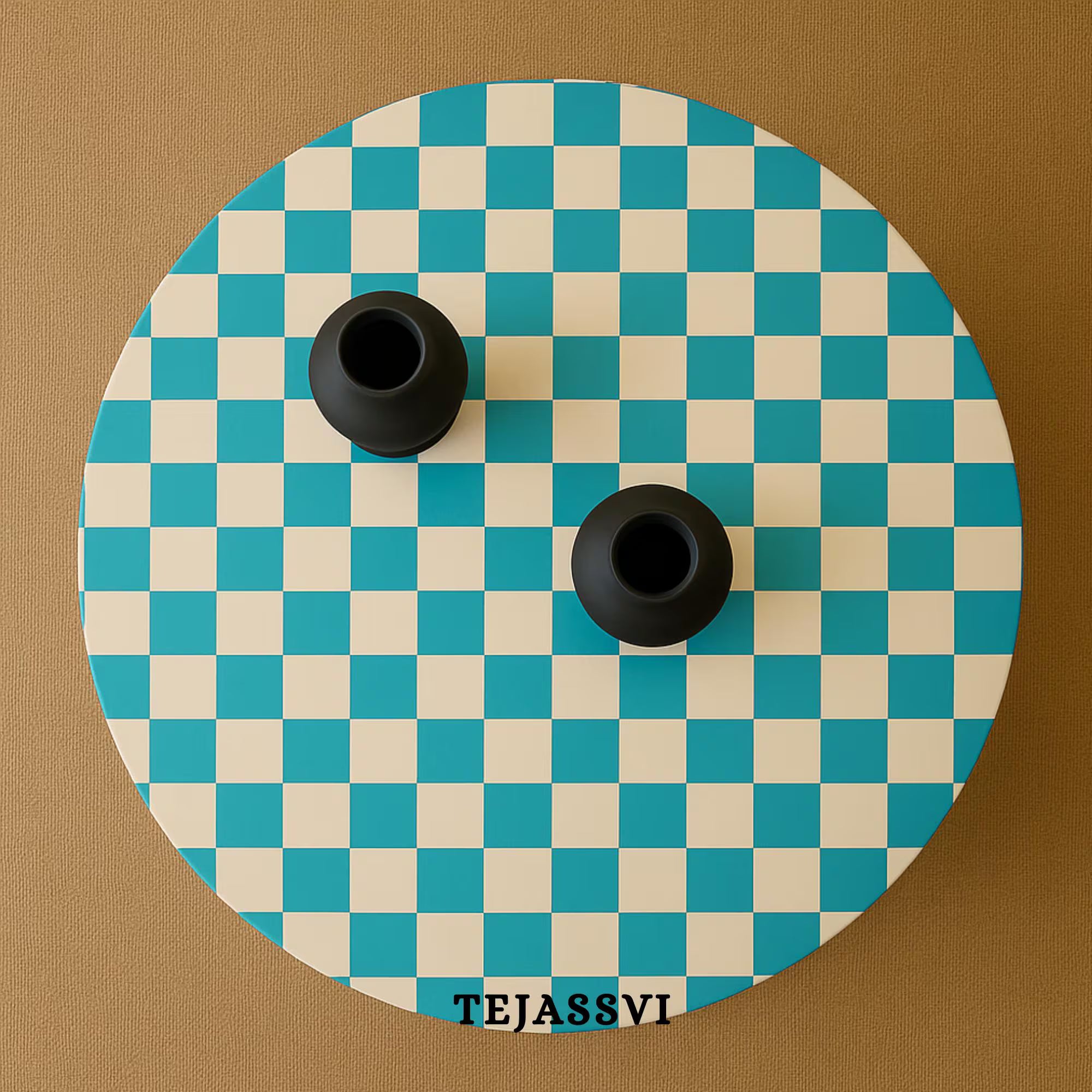 Bone Inlay Round Coffee Table / Round Centre Table / Bone Inlay Stripped Round Coffee Table / Handmade Bone Inlay Modern Pattern Furniture.