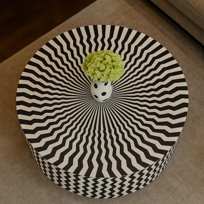 BONE Inlay Round Coffee Table / Centre Table, Bone Inlay Stripped Round Coffee Table Handmade Bone Inlay Modern Pattern Furniture