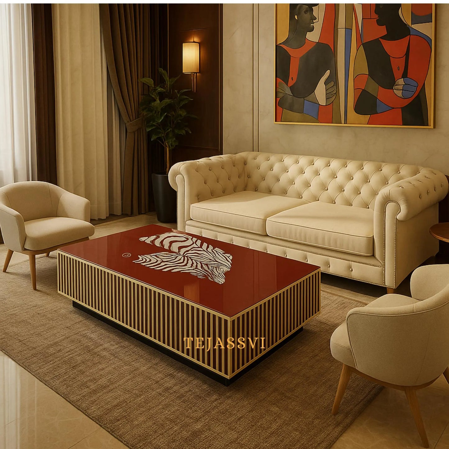 BONE Inlay  Coffee Table / Centre Table, Bone Inlay Honeycomb  Coffee Table Handmade Bone Inlay Modern Pattern Furniture