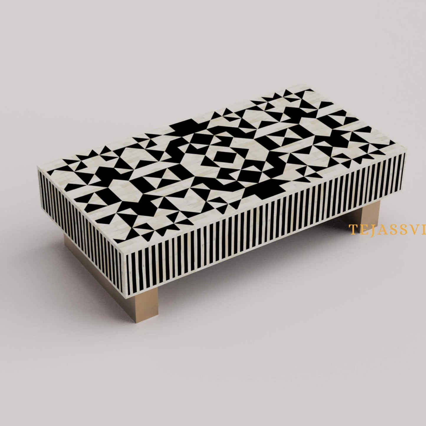 BONE Inlay  Coffee Table / Centre Table, Bone Inlay Honeycomb  Coffee Table Handmade Bone Inlay Modern Pattern Furniture
