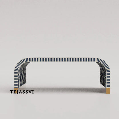 Wood Inlay Waterfall Coffee Table / Laptop Table, Wood Inlay Floral Waterfall Coffee Table Handmade Wood Inlay Modern Pattern Furniture