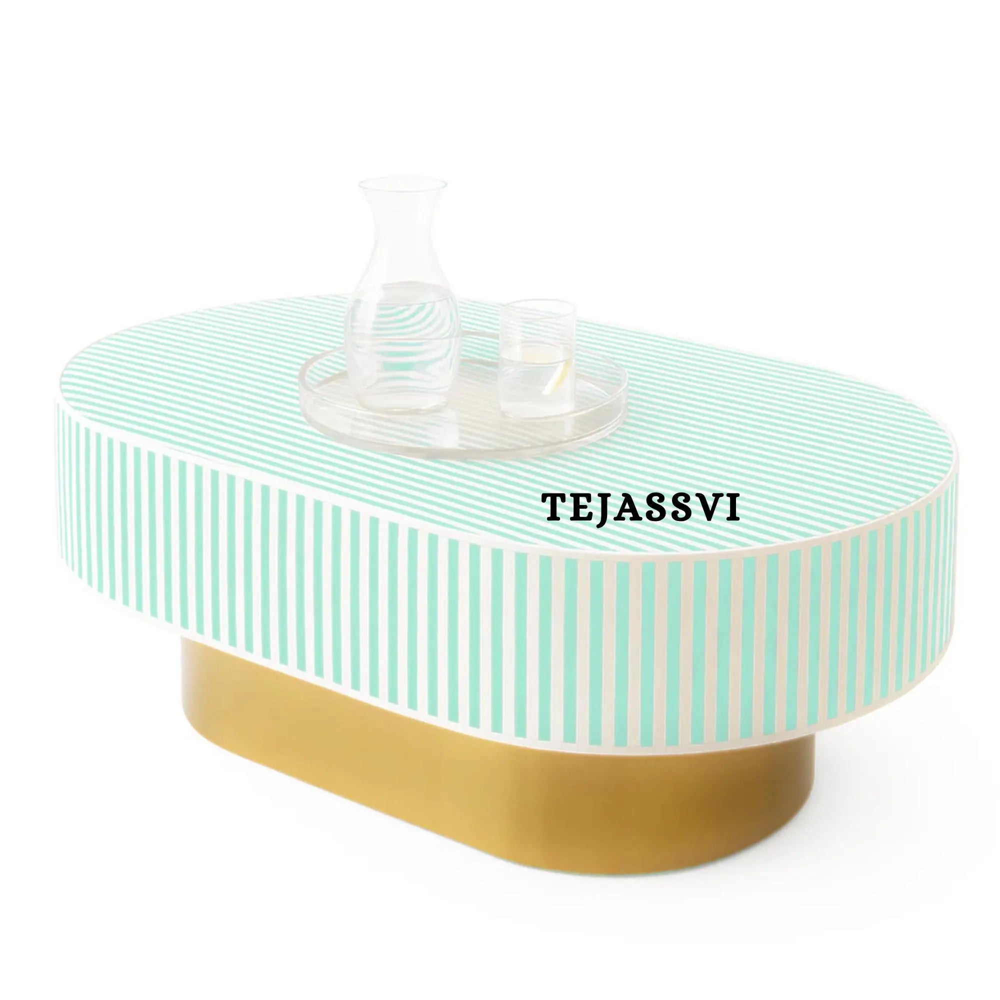 Bone Inlay Oval Coffee Table / Bone Inlay Centre Table/ Bone Inlay Oval Shape Coffee Table / Bone Inlay Modern Pattern Furniture.