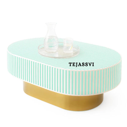 Bone Inlay Oval Coffee Table / Centre Table, bone Oval Coffee Table Handmade Mother of pearl Inlay Modern Pattern Furniture.