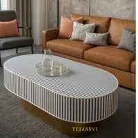 Bone Inlay Oval Coffee Table / Bone Inlay Centre Table/ Bone Inlay Oval Shape Coffee Table / Bone Inlay Modern Pattern Furniture.