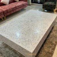 Bone Inlay Oval Coffee Table / Centre Table / Bone Coffee Table / Handmade Modern Pattern Furniture.