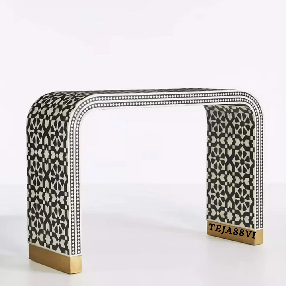 Handmade Bone Inlay Wooden Modern Waterfall/Moroccan design Bone Inlay Console Table living room