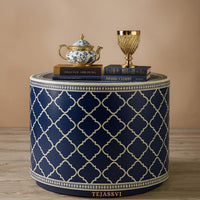 Bone Inlay Round Coffee Table / Centre Table / Bone Inlay Stripped Round Coffee Table / Handmade Bone Inlay Modern Pattern Furniture..