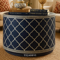 Bone Inlay Round Coffee Table / Centre Table / Bone Inlay Stripped Round Coffee Table / Handmade Bone Inlay Modern Pattern Furniture..