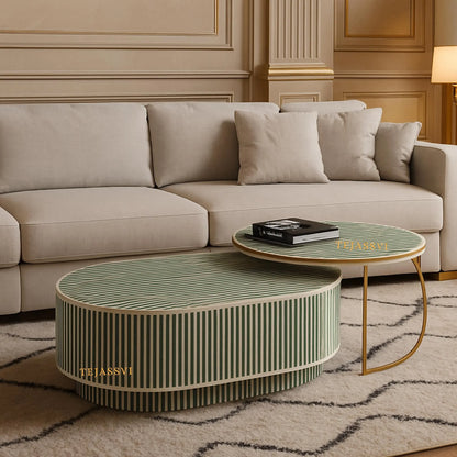 Bone Inlay Nesting Coffee Table: Handmade Waterfall Center Table/wooden coffee table / bone inlay furniture.