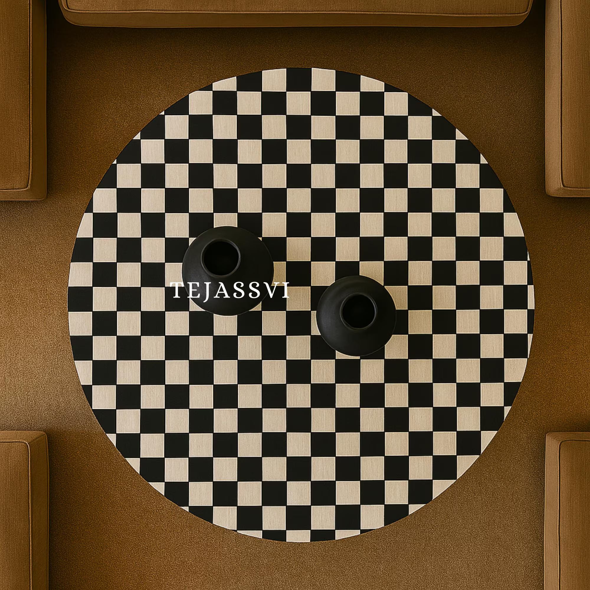 Bone Inlay Round Coffee Table / Round Centre Table / Bone Inlay Stripped Round Coffee Table / Handmade Bone Inlay Modern Pattern Furniture.