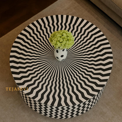 BONE Inlay Round Coffee Table / Centre Table, Bone Inlay Stripped Round Coffee Table Handmade Bone Inlay Modern Pattern Furniture