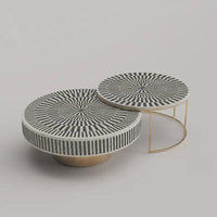 Bone Inlay Nesting Coffee Table: Black & White Waterfall Design/bone inlay round coffee table /bone inlay luxury furniture.