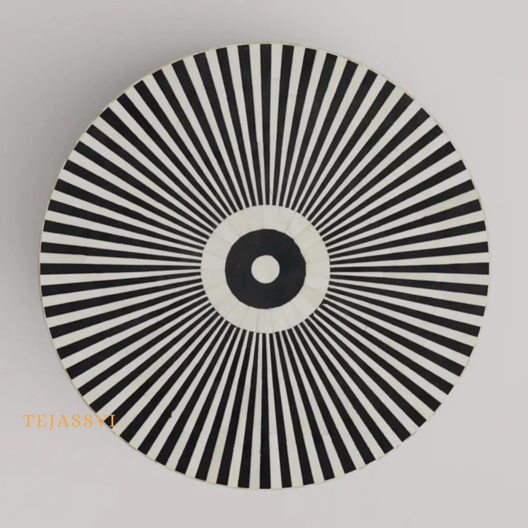 Bone Inlay Round Coffee Table / Round Centre Table / Bone Inlay Stripped Round Coffee Table / Handmade Bone Inlay Modern Pattern Furniture.