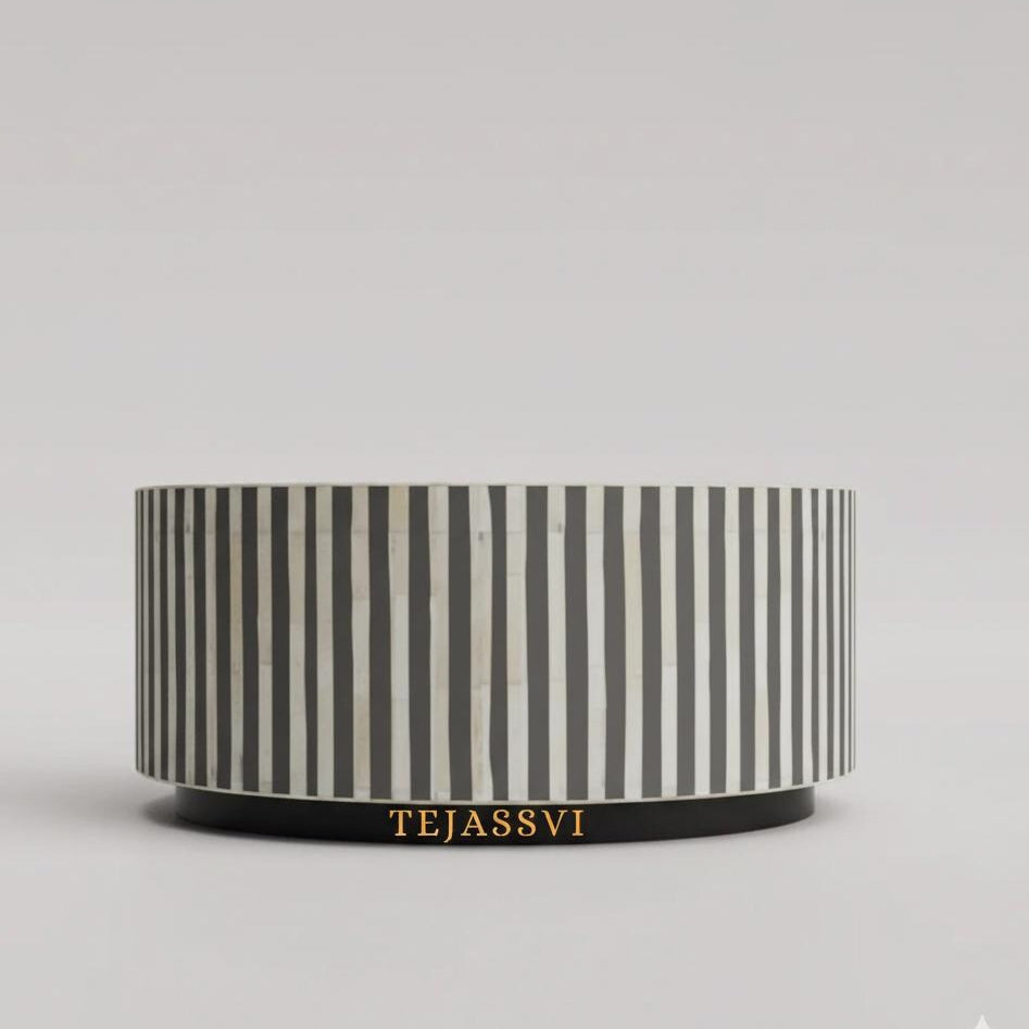 Handmade Bone Inlay Gray Color Coffee Table: Strip Design Center Table /coffee table /bone inlay coffee table /Round coffee table Gray color