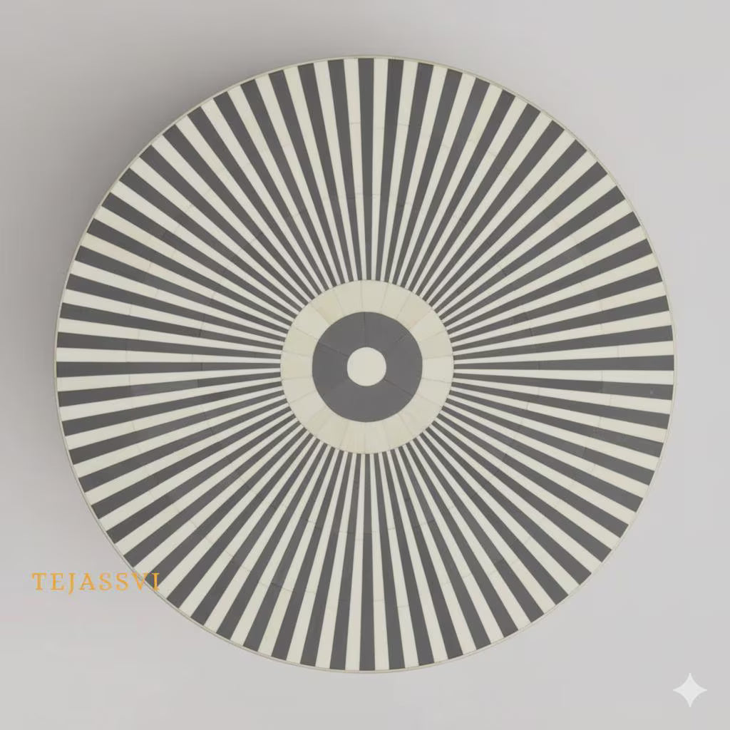 Handmade Bone Inlay Gray Color Coffee Table: Strip Design Center Table /coffee table /bone inlay coffee table /Round coffee table Gray color