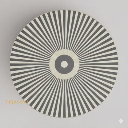 Handmade Bone Inlay Gray Color Coffee Table: Strip Design Center Table /coffee table /bone inlay coffee table /Round coffee table Gray color