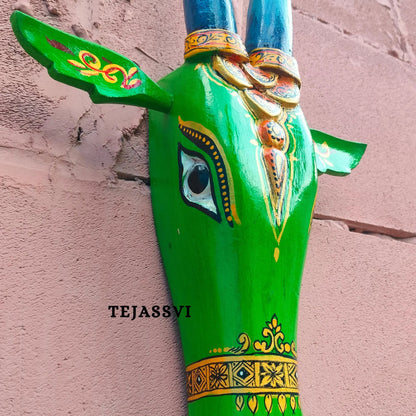 Wooden Cow Head 18 Inches | Bull | Nandi Head Mask Wall Décor. Wooden Wall Hanging. Ethnic Indian Art Best Minimalist Gift Idea for Christmas/Diwali