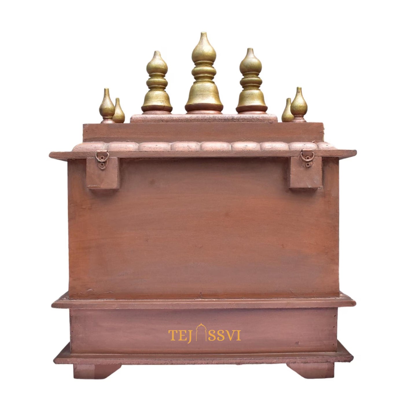 Copper Gold Wooden Open Temple Pooja Mandir | Beautiful Wall Hanging Small Wooden Temple for Home | Wooden Prayer Room, Alter, Pooja Ghar