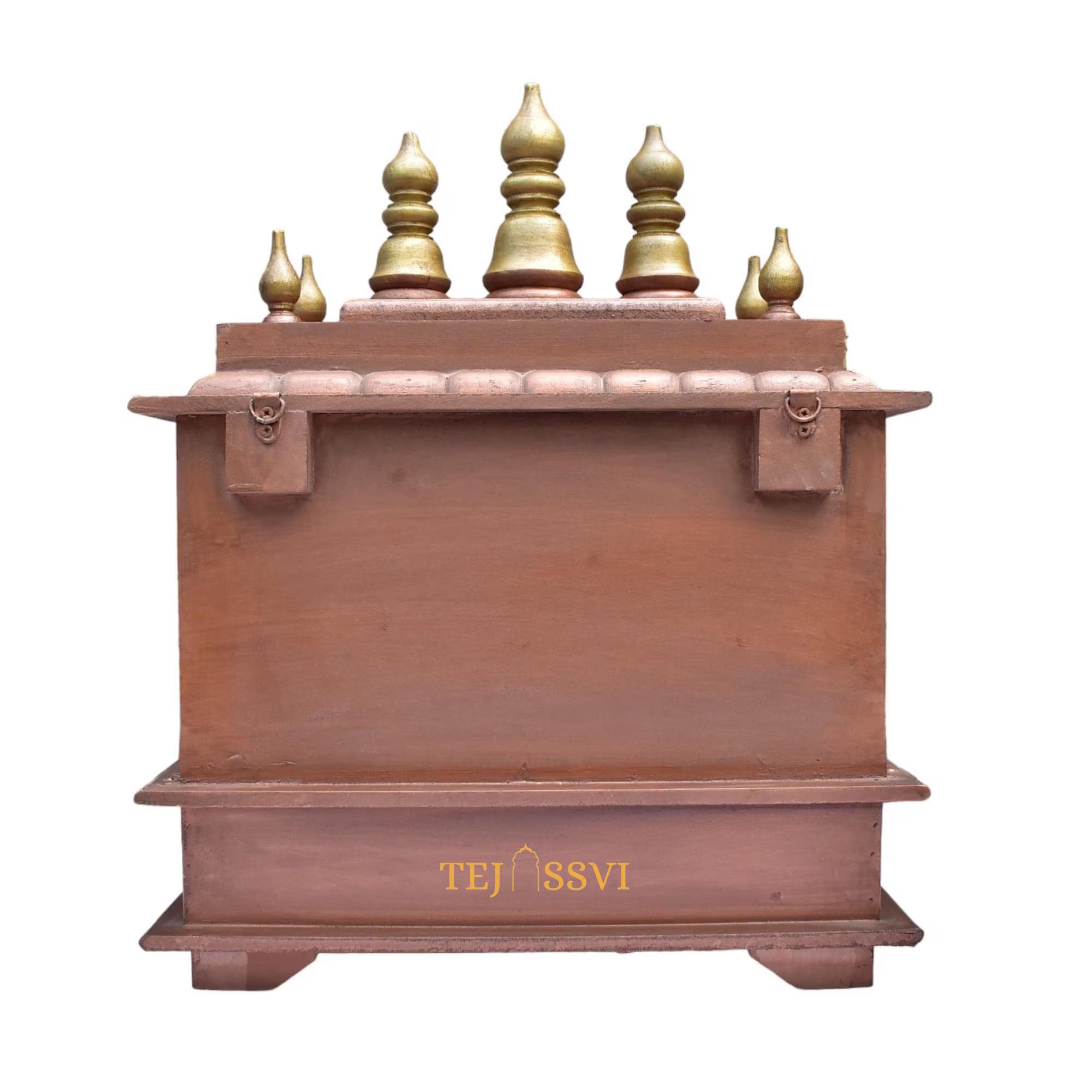Copper Gold Wooden Open Temple Pooja Mandir | Beautiful Wall Hanging Small Wooden Temple for Home | Wooden Prayer Room, Alter, Pooja Ghar