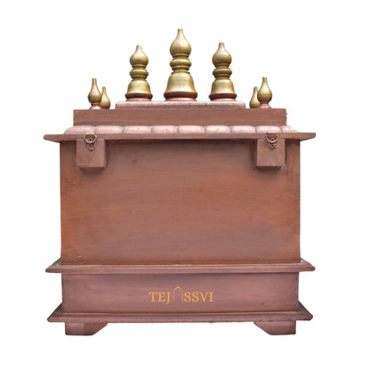 Copper Gold Wooden Open Temple Pooja Mandir | Beautiful Wall Hanging Small Wooden Temple for Home | Wooden Prayer Room, Alter, Pooja Ghar