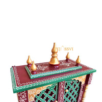 Wooden Temple Pooja Mandir with Door | Buy Wall Hanging Large Wooden Temple this Diwali | Wooden Prayer Room Alter Handmade Brown Pooja Ghar
