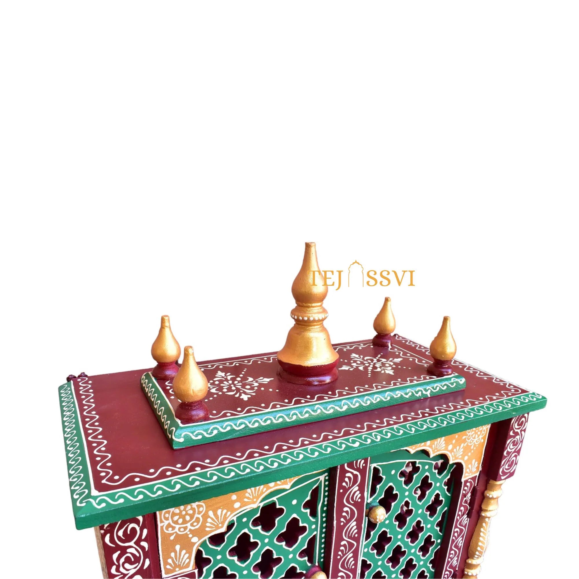 Wooden Temple Pooja Mandir with Door | Buy Wall Hanging Large Wooden Temple this Diwali | Wooden Prayer Room Alter Handmade Brown Pooja Ghar