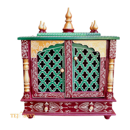 WOODEN TEMPLE POOJA Mandir with Door | Buy Wall Hanging Large Wooden Temple this Diwali | Wooden Prayer Room Alter Handmade Brown Pooja Ghar